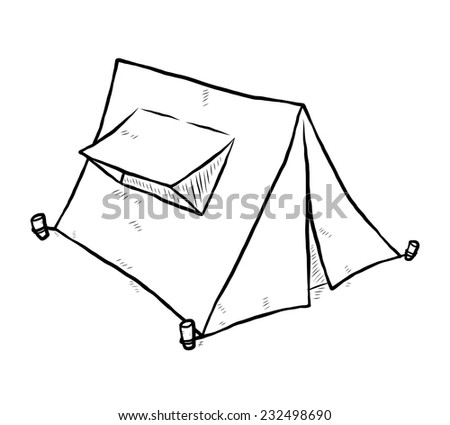 Camping Tent / Cartoon Vector And Illustration, Black And White, Hand ...