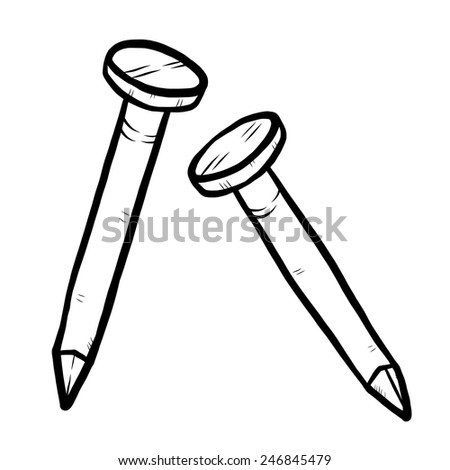 Two Nail / Cartoon Vector And Illustration, Black And White, Hand Drawn ...