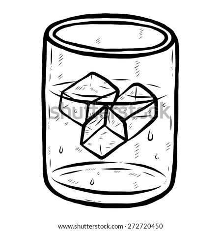 Glass Of Water And Some Ice / Cartoon Vector And Illustration, Black ...