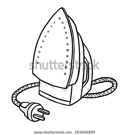 stock vector electric iron cartoon vector and illustration black and white hand drawn sketch style 283606889