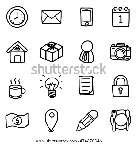 business objects or icons set/ cartoon vector and illustration, hand drawn style, isolated on white background.