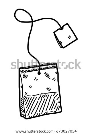 infusion tea bag / cartoon vector and illustration, black and white, hand drawn, sketch style, isolated on white background.