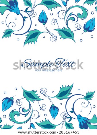 Vector blue green swirly flowers vertical double borders frame invitation template