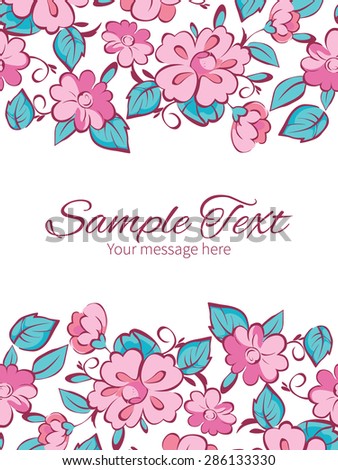 Vector pink blue kimono flowers vertical double borders frame invitation template