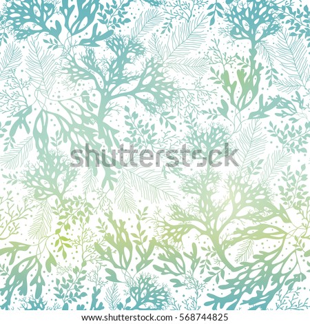 Vector Blue Freen Seaweed Texture Seamless Pattern Background. Great for elegant gray fabric, cards, wedding invitations, wallpaper.