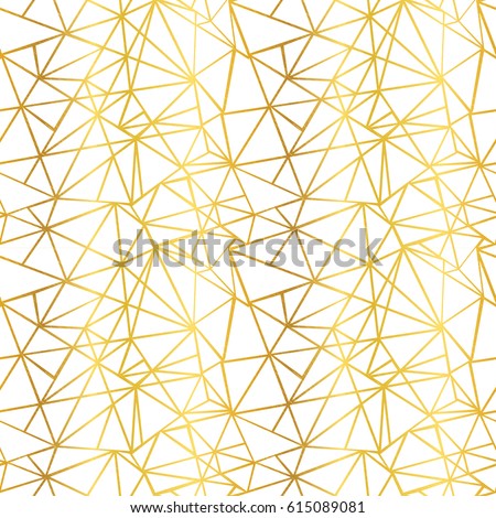 Vector White and Gold Foil Wire Geometric Mosaic Triangles Repeat Seamless Pattern Background. Can Be Used For Fabric, Wallpaper, Stationery, Packaging.