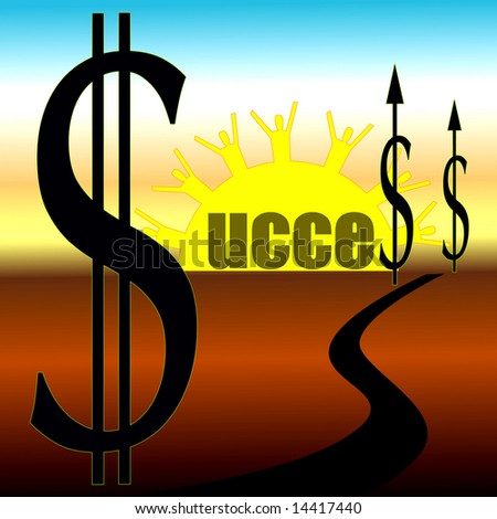 Success across the horizon enhanced with dollar sign and upward arrow.