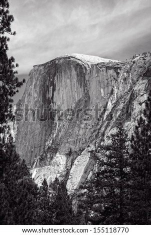 One of many famous sights at Yosemite National Park, this is a view of Half Dome from the valley floor.