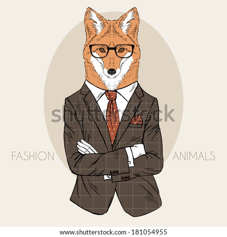 Hand Drawn Fashion Illustration Of Fox In Office Suit - 181054955 ...