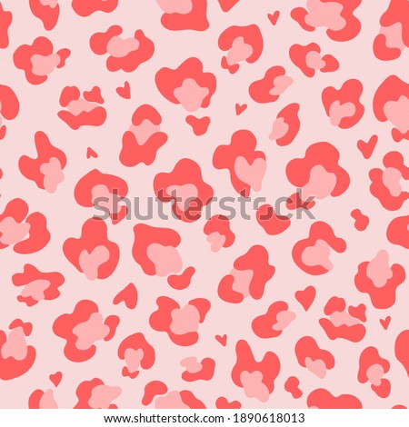 Pink red leopard spots seamless pattern Glamour Cheetah skin background Valentines Day wild cat design. Vector illustration