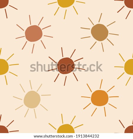 Sun only seamless vector pattern. Sunny dots Boho summer baby print. Earthy warm trendy colours. Solar abstract geometric shapes modern nursery fabric design.