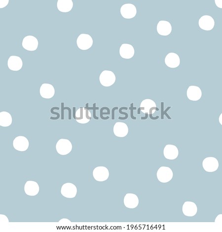 Quirky round shapes vector seamless pattern. Winter snow confetti neutral blue design. Hand drawn geometric abstract polka dots childish background