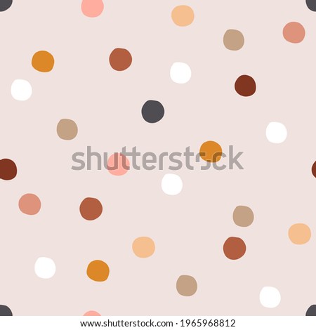 Quirky round shapes vector seamless pattern. Natural colour confetti festal party design. Hand drawn boho geometric abstract polka dots childish background