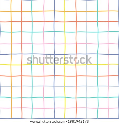 Crossing rainbow doodle lines hand drawn vector seamless pattern. Checkered geometrical vibrant coloured texture. Colourful plaid background. Abstract backdrop wallpaper textile design