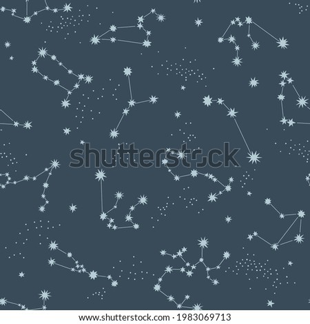 Starry night sky vector seamless pattern. Astrological consternation background. Zodiac star sign Milky Way space print design. Foto d'archivio © 