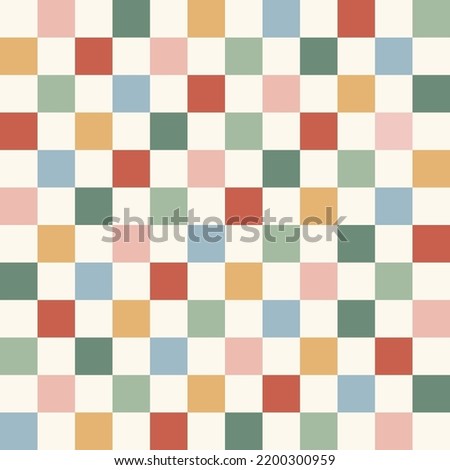 Rainbow Checkerboard retro colours vector seamless pattern. Geometric abstract background. Checkered surface design.