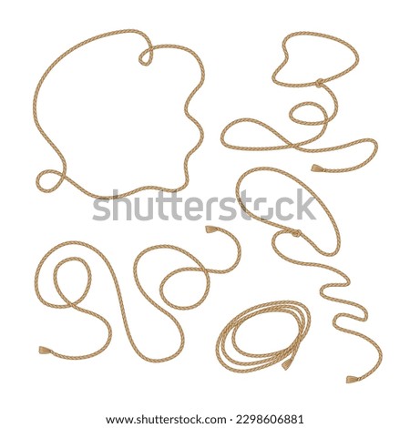  Wild west rodeo rope lasso vector illustration set isolated on white. Howdy rodeo knot western print collection for western design.