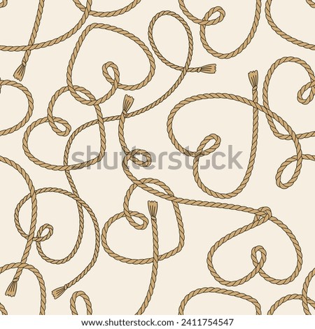 Wild west rodeo heart shape rope lasso vector seamless pattern. Saint Valentines Day romantic love background.