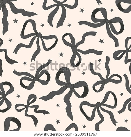 Cute Black ribbon bow vector seamless pattern. Coquette Halloween background.