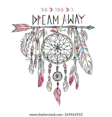 Hand Drawn Illustration Of Dream Catcher, Native American Poster ...