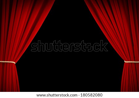 Open Red Velvet Movie Curtains with Black Screen.