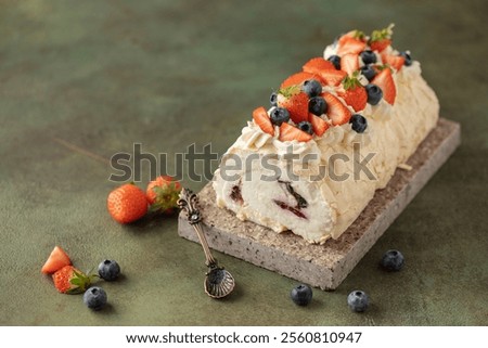 Similar – Image, Stock Photo Baked roll cake with Physalis flowers