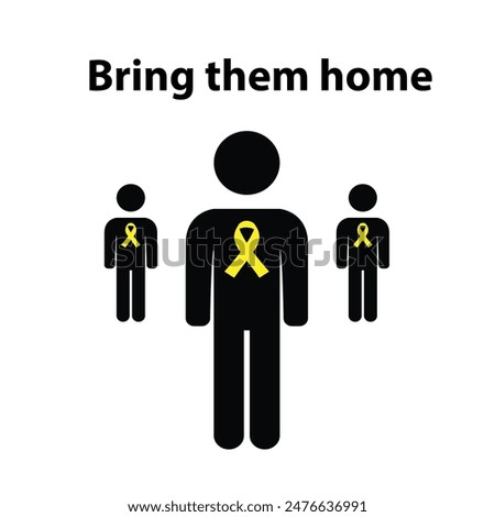 Silhouette of a person with yellow ribbon and the text bring them home, symbol of Israeli hostages