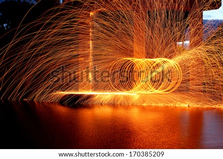 Fire Spinning Steel Wool Photography Red Circles