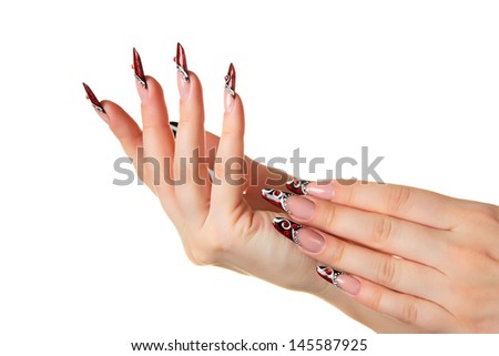 Red and black nail design. Isolated on white.