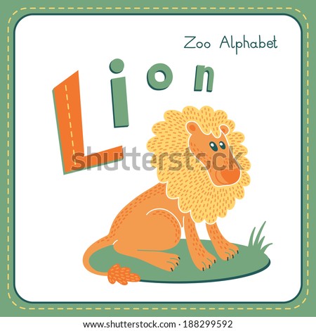 Letter L - Lion. Alphabet with cute animals. Vector illustration. Other letters from this set are available in my portfolio. Stock fotó © 