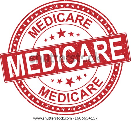 Medicare universal healthcare campaign stamp flat vector label for print and websites