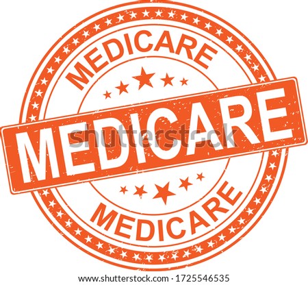 orange Medicare universal healthcare campaign stamp flat vector label for print and websites