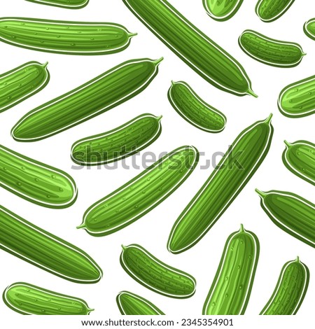 Vector Cucumber Seamless Pattern, repeating background with outline illustration of different cucumbers for bed linen, decorative square poster with group of flat lay cucumber fruits for home interior