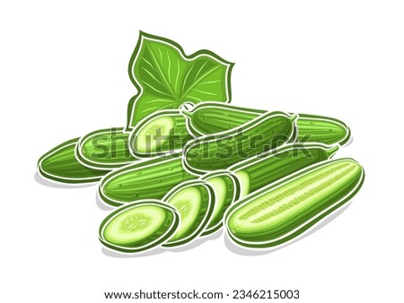 Vector logo for Cucumbers, decorative horizontal poster with outline illustration of green ripe cucumber composition, cartoon design vegetable print with raw different cucumbers on white background