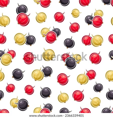 Vector Currants Seamless Pattern, repeat background with simple cut out illustrations of ripe black currants for wrapping paper, collection of flat lay red and white currant berries for home interior