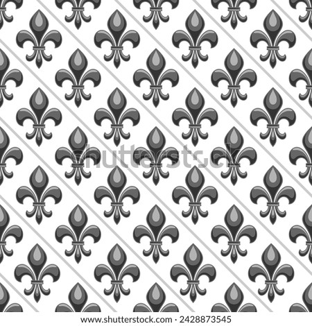 Vector Fleur de Lis Seamless Pattern, repeat background with illustrations of retro textured pattern with fleur de lis flourishes for bed linen, square poster with french ornament on white background