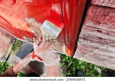 Similar – Image, Stock Photo Bright red steel doors in the shimmering silver corrugated metal façade of a modern aircraft hangar at the glider airfield in Oerlinghausen near Bielefeld on Hermannsweg in the Teutoburg Forest in East Westphalia-Lippe