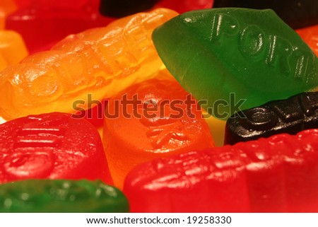 A full frame of gum sweets in different saturated colours