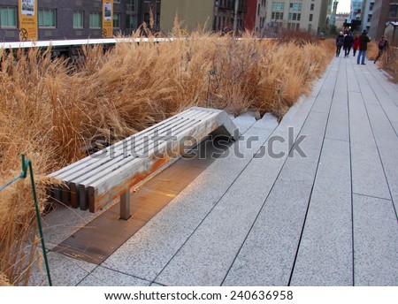 NEW YORK CITY - DECEMBER 25: High Line Park in NYC seen on December 25, 2013.The High Line is a public park built on an historic freight rail line elevated above the streets on Manhattans West Side.