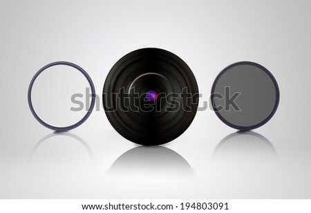 isolated lens with uv filter and nd filter on white background
