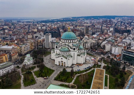 Aerial view of the temple of St. Sava in Belgrade, Serbia on a sunny say Stok fotoğraf © 