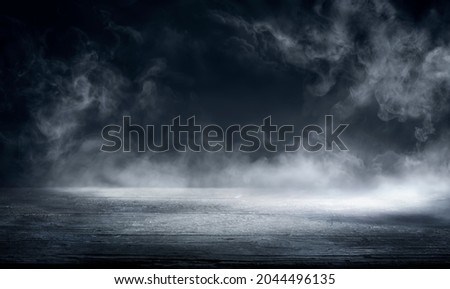 Fog In Darkness - Smoke And Mist On Wooden Table - Abstract And Defocused Halloween Backdrop 商業照片 © 