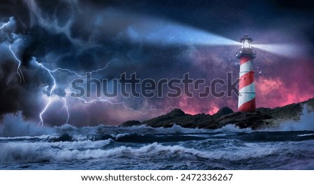 Similar – Leuchtturm bei Nacht auf der Insel Sylt, in der Nordsee, auf Dünen