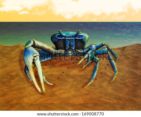 Blue Fiddler Crab Painting Variation 4