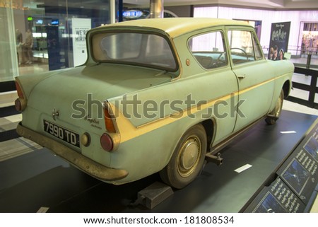 EDMONTON, AB, CANADA-March 14, 2014: The Flying Ford Anglia used in the Harry Potter films sits on display in a mall on March 14th, 2014.