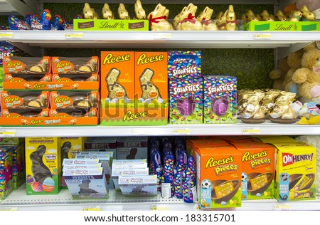 EDMONTON, AB, CANADA-March 23, 2014: Easter chocolate is on display in a grocery store on March 23rd, 2014.