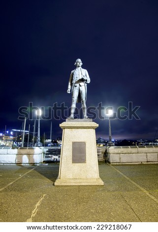 Statue of Captain Cook in Victoria Canada at night