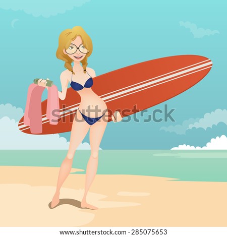 Girl with a surfing board