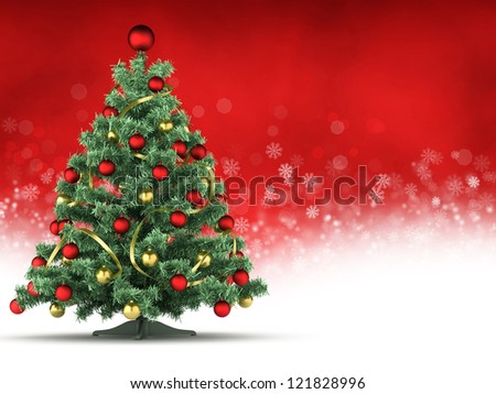 Christmas card template - xmas tree on red and white background
