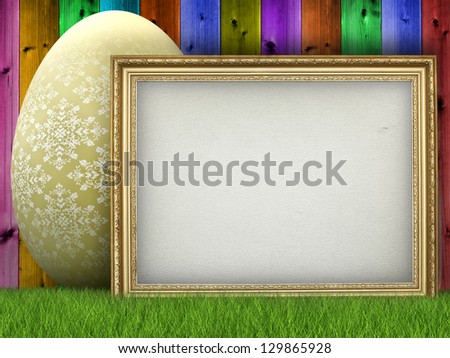 Easter background - easter egg and blank sheet in picture frame